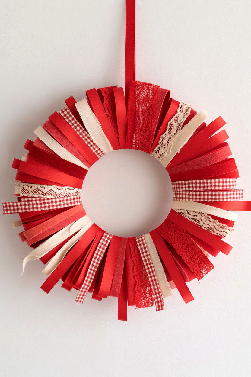 Red Fabric Scrap Wreath - 25 Red Valentine's Day Wreath Ideas