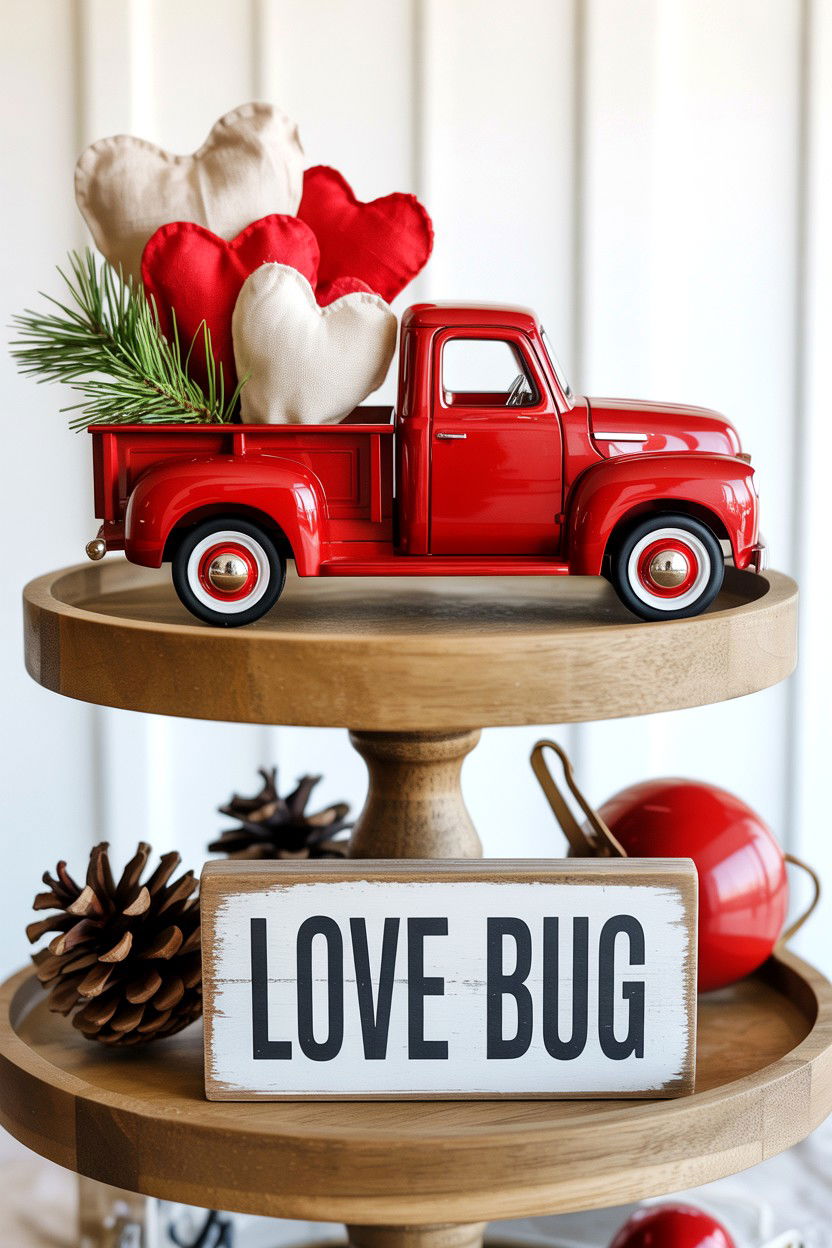 Red Farmhouse Truck - 25 Valentine's Day Tiered Tray Filler Ideas