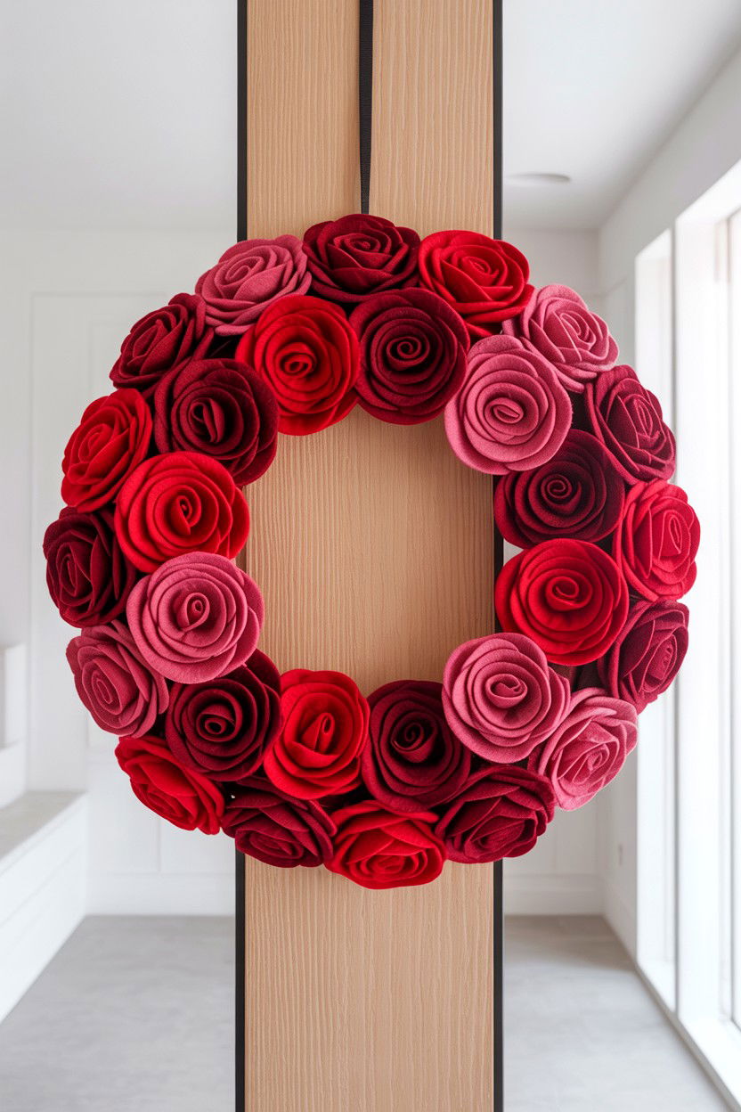 Red Felt Rose Wreath - 25 Felt Valentine's Day Wreath Ideas