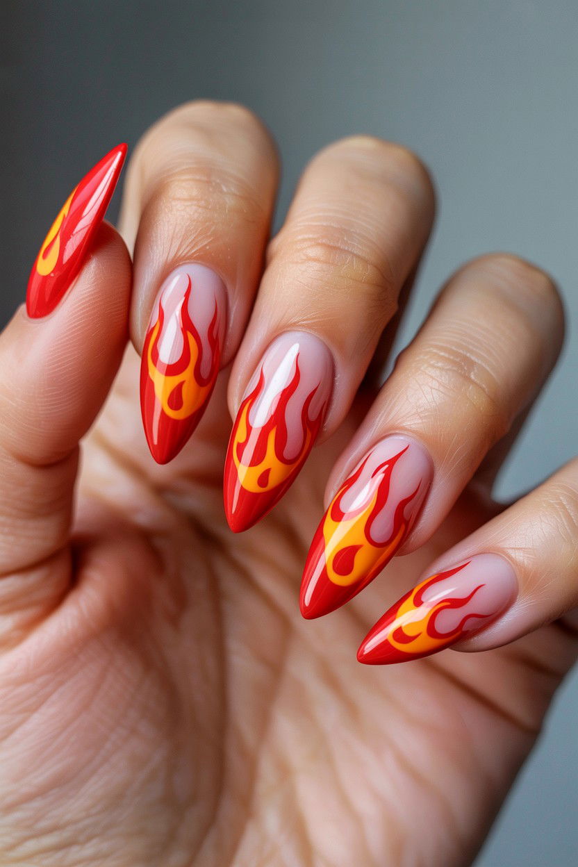 Red Flame Nails - 25 Red Valentine's Day Nail Ideas