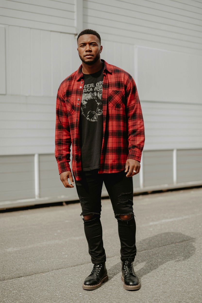 Red Flannel Shirt Look - 25 Valentine's Day Streetwear Outfits