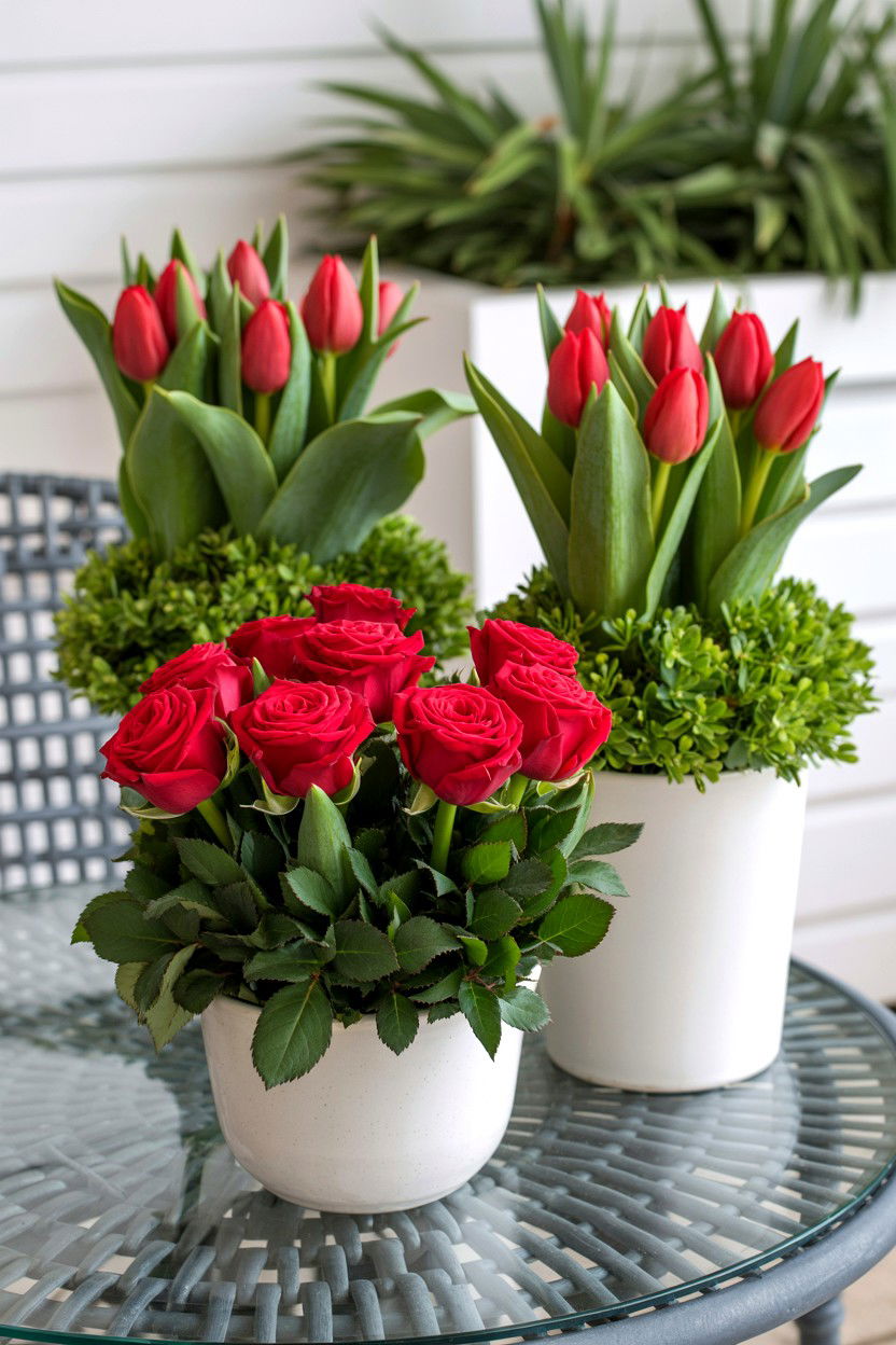 Red Floral Arrangements - 25 Valentine's Day Patio Decorating Ideas