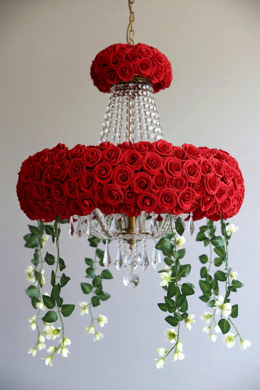 Red Floral Chandelier - 25 Valentine's Day Wedding Decor Ideas