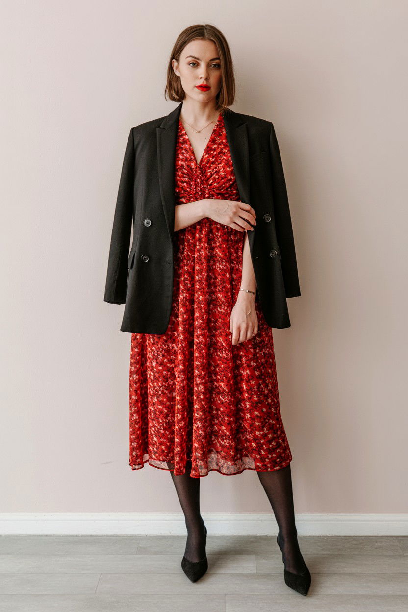 Red Floral Dress - 25 Valentine's Day Work Outfits