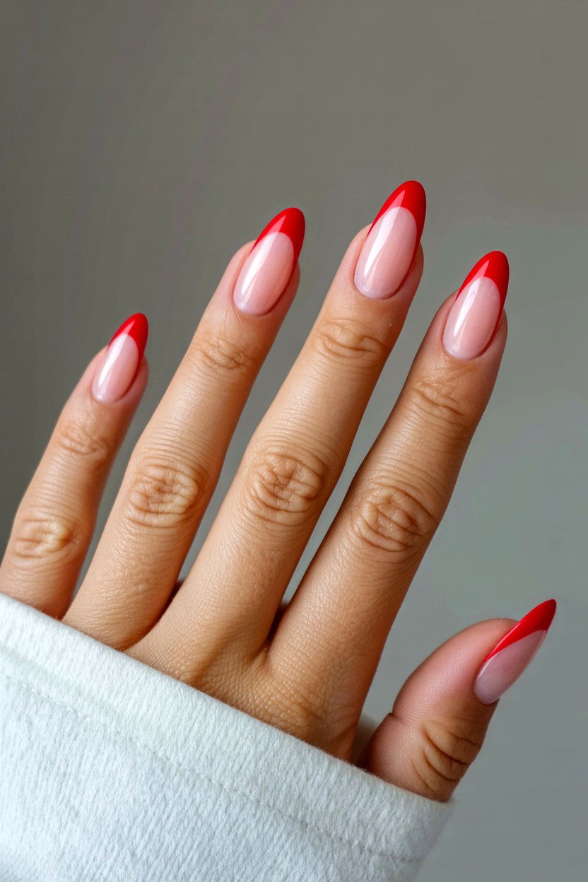 Red French Tip Nails - 25 Red Valentine's Day Nail Ideas