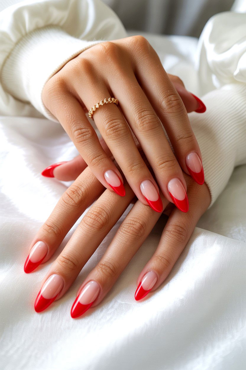 Red French Tip Nails - 25 Acrylic Valentine's Day Nail Ideas