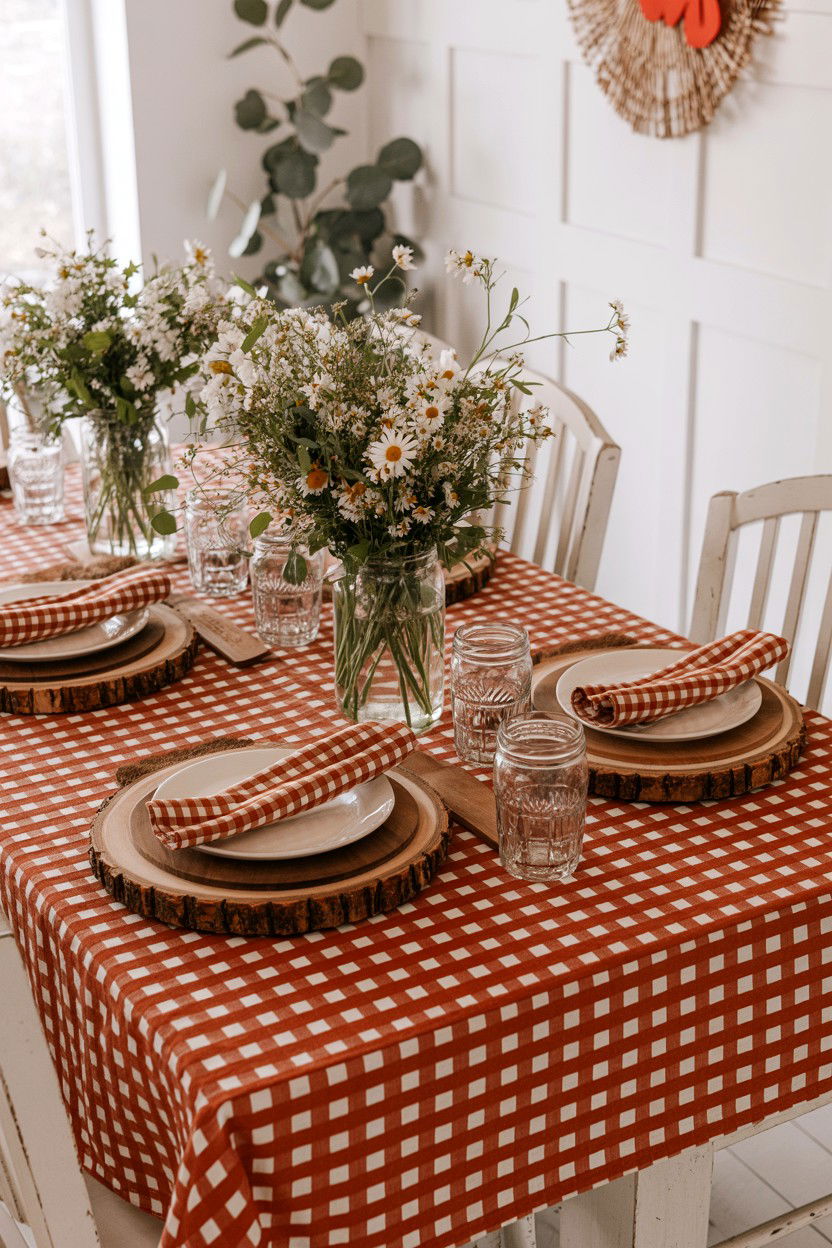 Red Gingham Tablecloth - 25 Valentine's Day Table Cloth Ideas