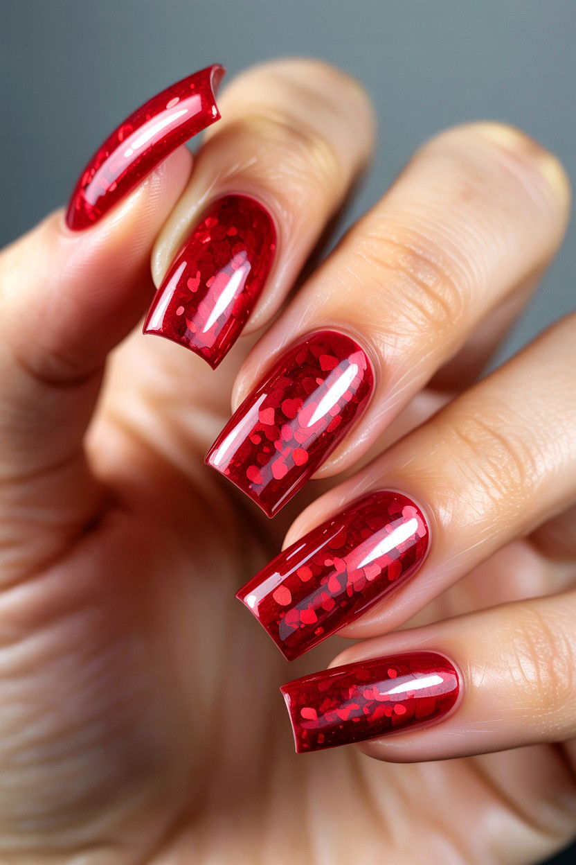 Red Glitter Coffin - 25 Valentine's Day Coffin Nail Ideas