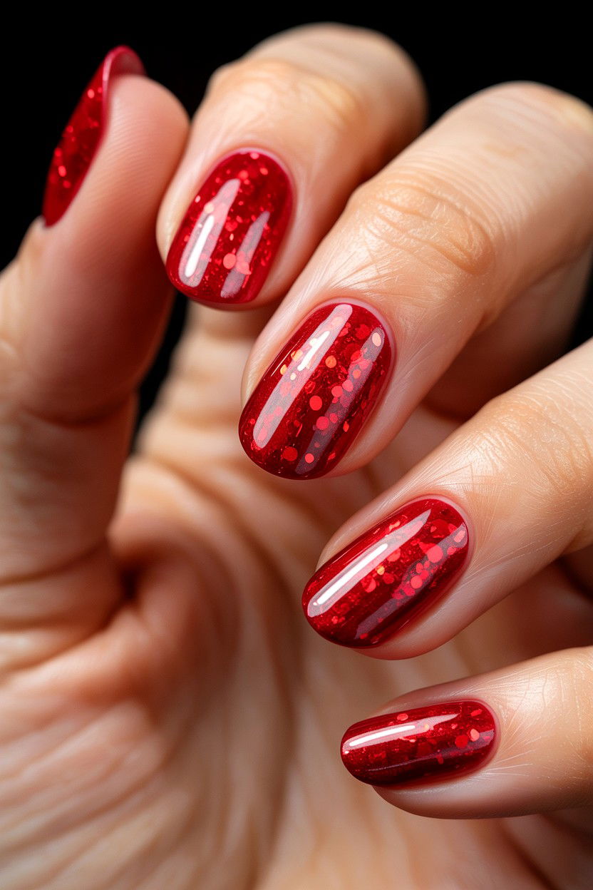 Red Glitter Gloss Nails - 25 Glossy Valentine's Day Nail Ideas
