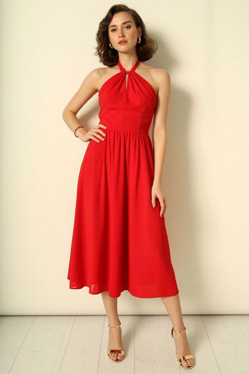 Red Halter Neck Dress - 25 Valentine's Day Midi Dress Ideas