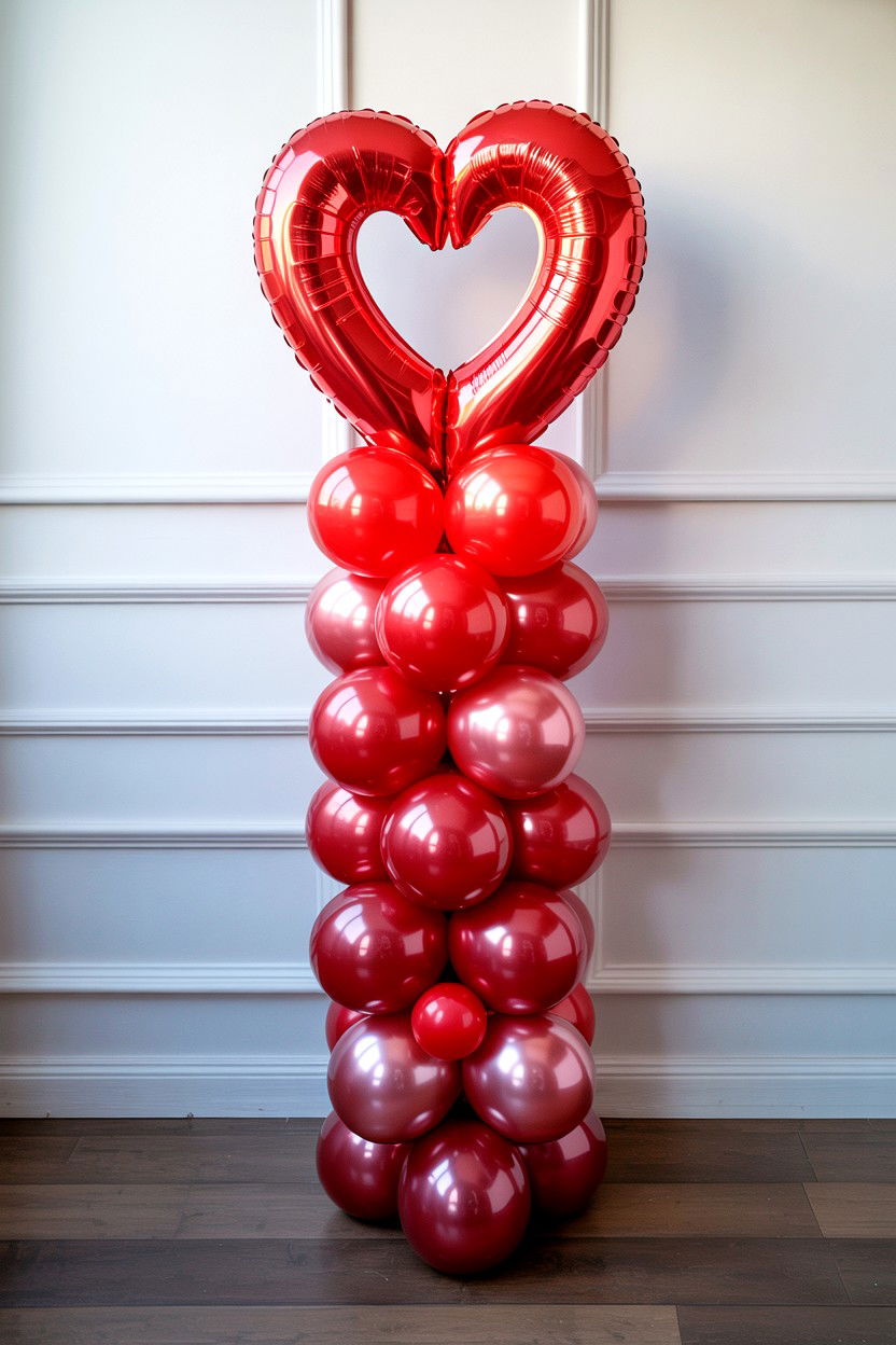 Red Heart Balloon Column - 25 Valentine's Day Balloon Column Ideas