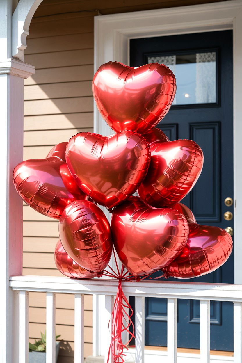 Red Heart Balloons - 25 Valentine's Day Front Door Ideas