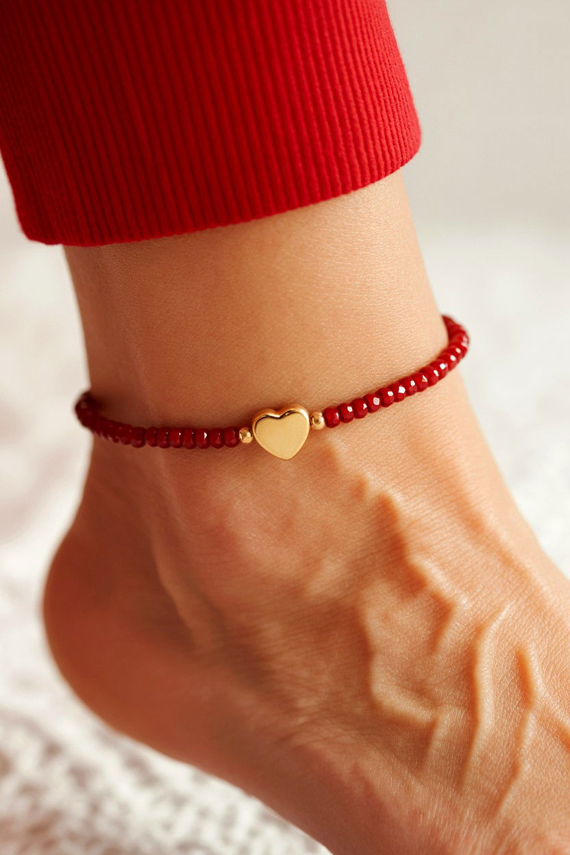 Red Heart Bead Anklet - 25 Valentine's Day Anklet Ideas