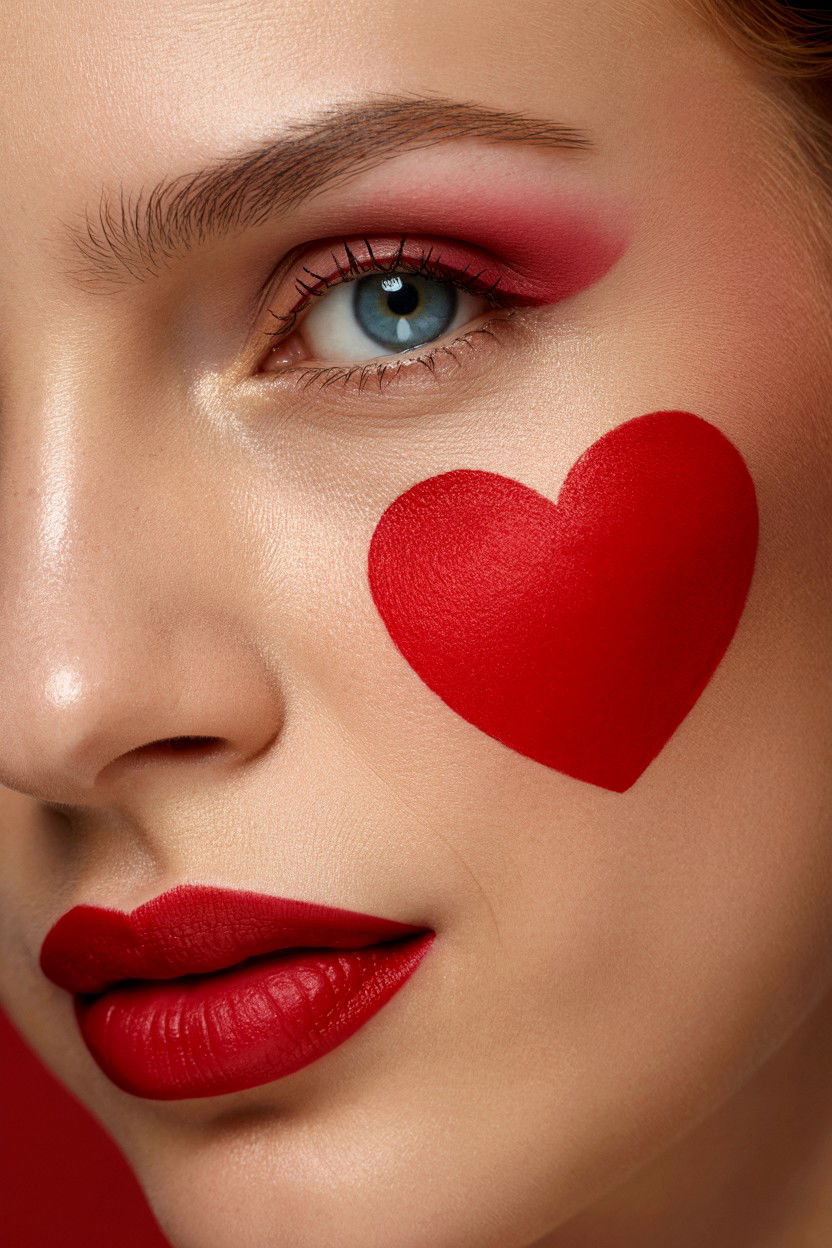 Red Heart Cheek - 25 Heart Makeup Valentine's Day Ideas