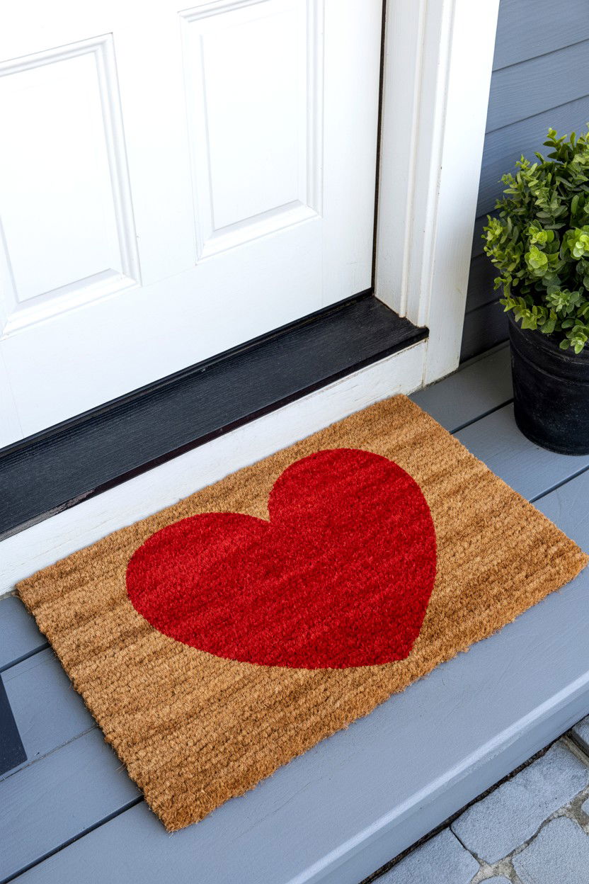 Red Heart Doormat - 25 Valentine's Day Welcome Mat Ideas