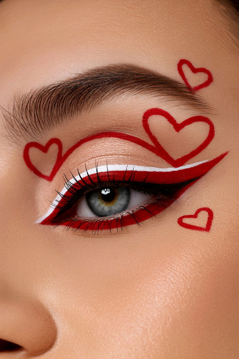 Red Heart Graphic Liner - 25 Valentine's Day Graphic Liner Ideas