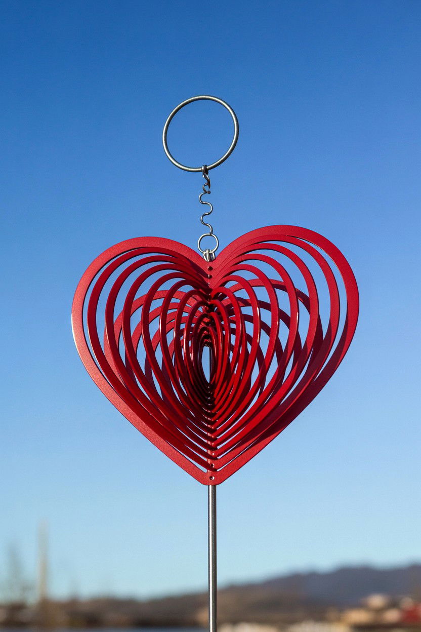 Red Heart Metal Wind Spinner - 25 Valentine's Day Wind Spinner Ideas