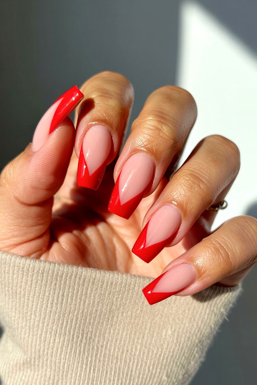 Red Heart Tip Coffin - 25 Valentine's Day Coffin Nail Ideas