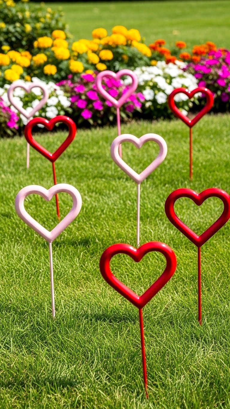 Red Heart Yard Stakes - 25 valentine's day outdoor decor ideas