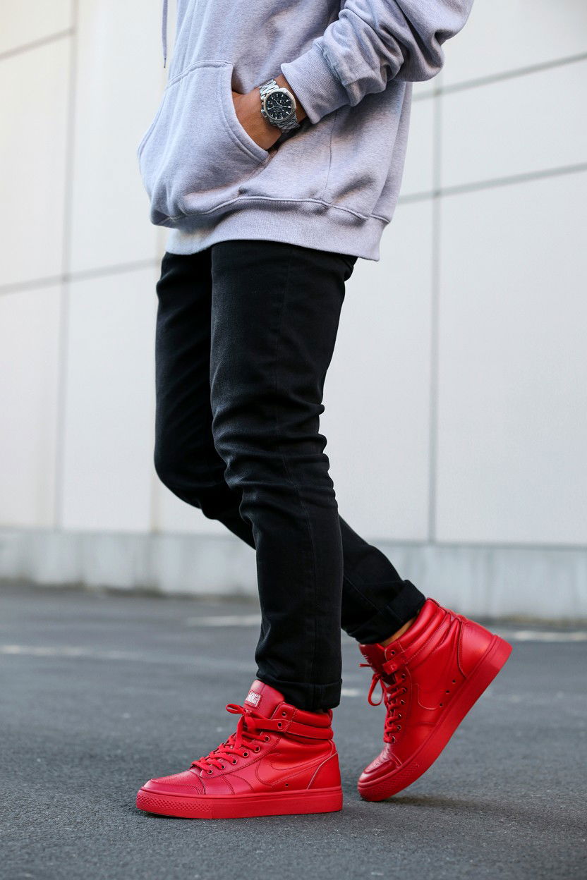 Red High Top Sneakers - 25 Valentine's Day Streetwear Outfits