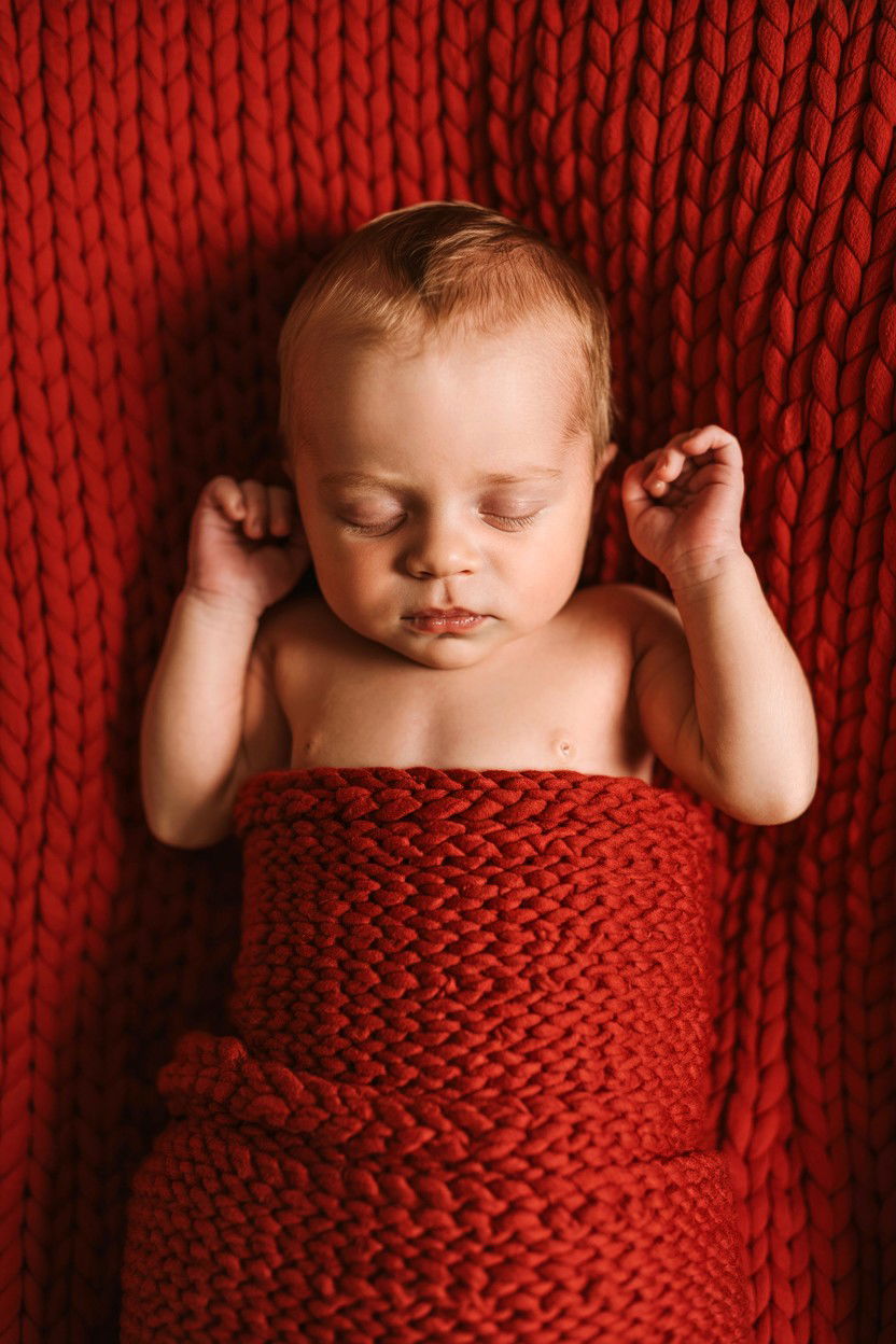 Red Knit Blanket - 25 Valentine's Day Newborn Photo Ideas