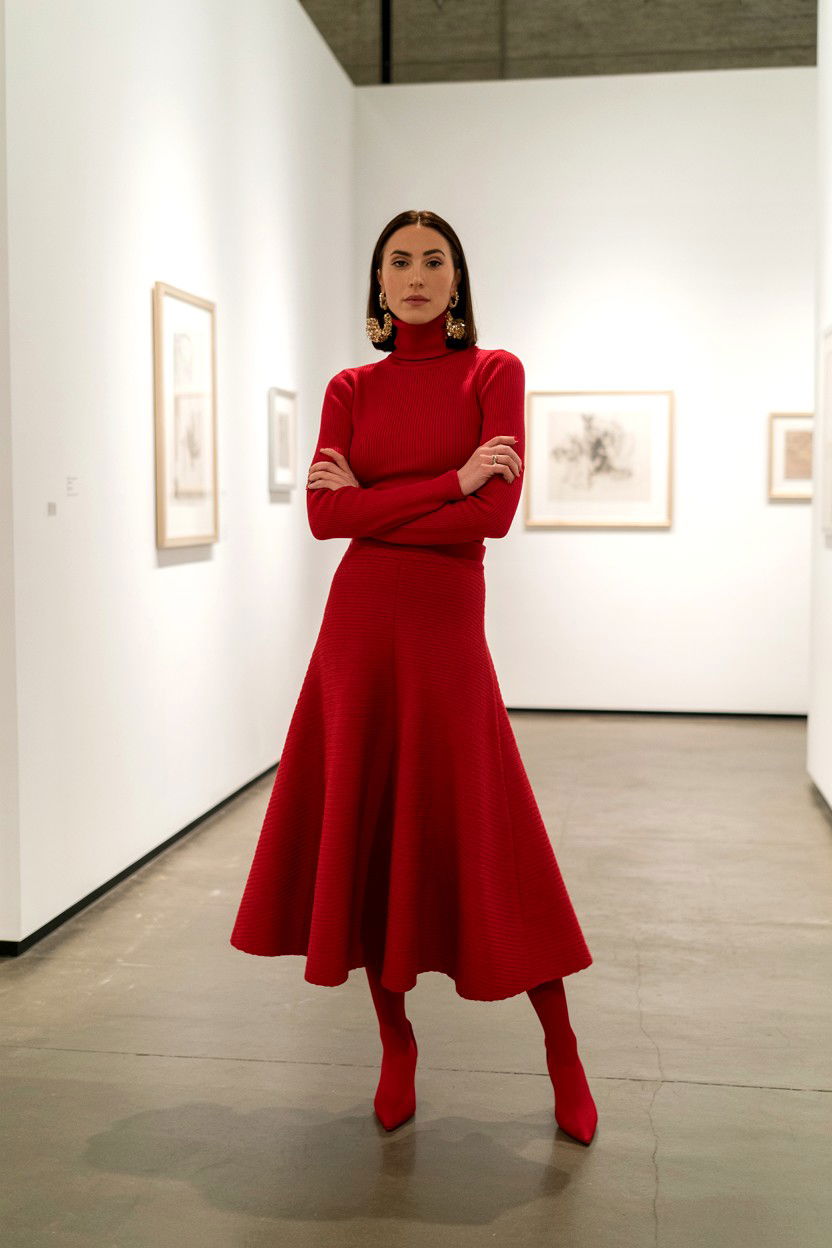 Red Knit Midi Skirt - 25 Cozy Valentine's Day Outfits