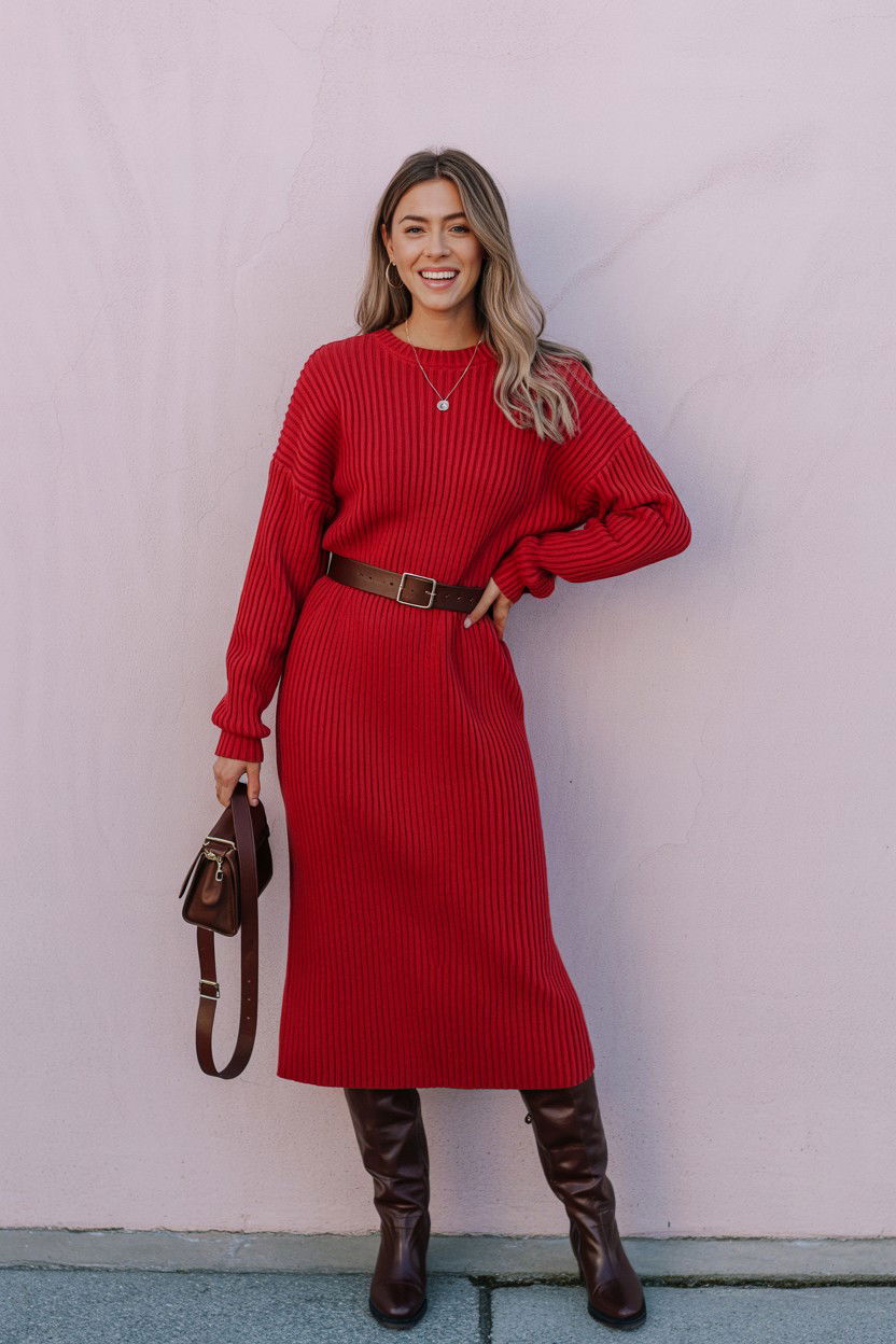 Red Knit Sweater Dress - 25 Valentine's Day Midi Dress Ideas