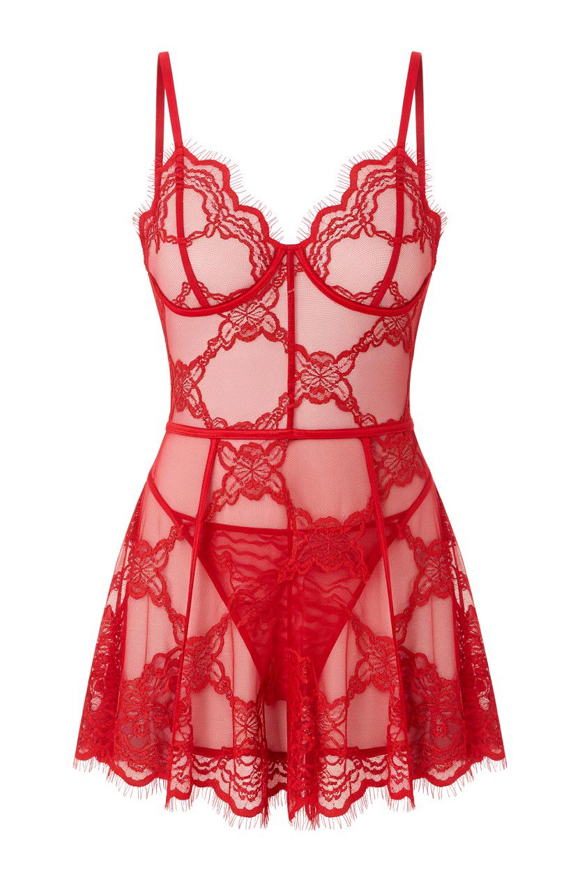 Red Lace Bodysuit Set - 25 Valentine's Day Matching Set Ideas