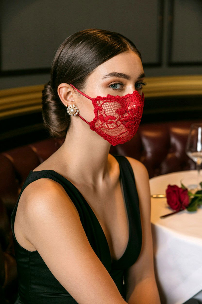 Red Lace Mask - 25 Valentine's Day Face Mask Ideas