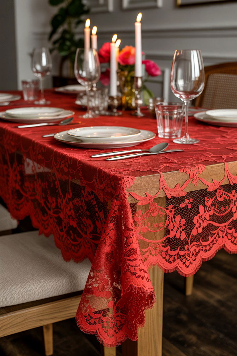 Red Lace Tablecloth - 25 Valentine's Day Table Cloth Ideas