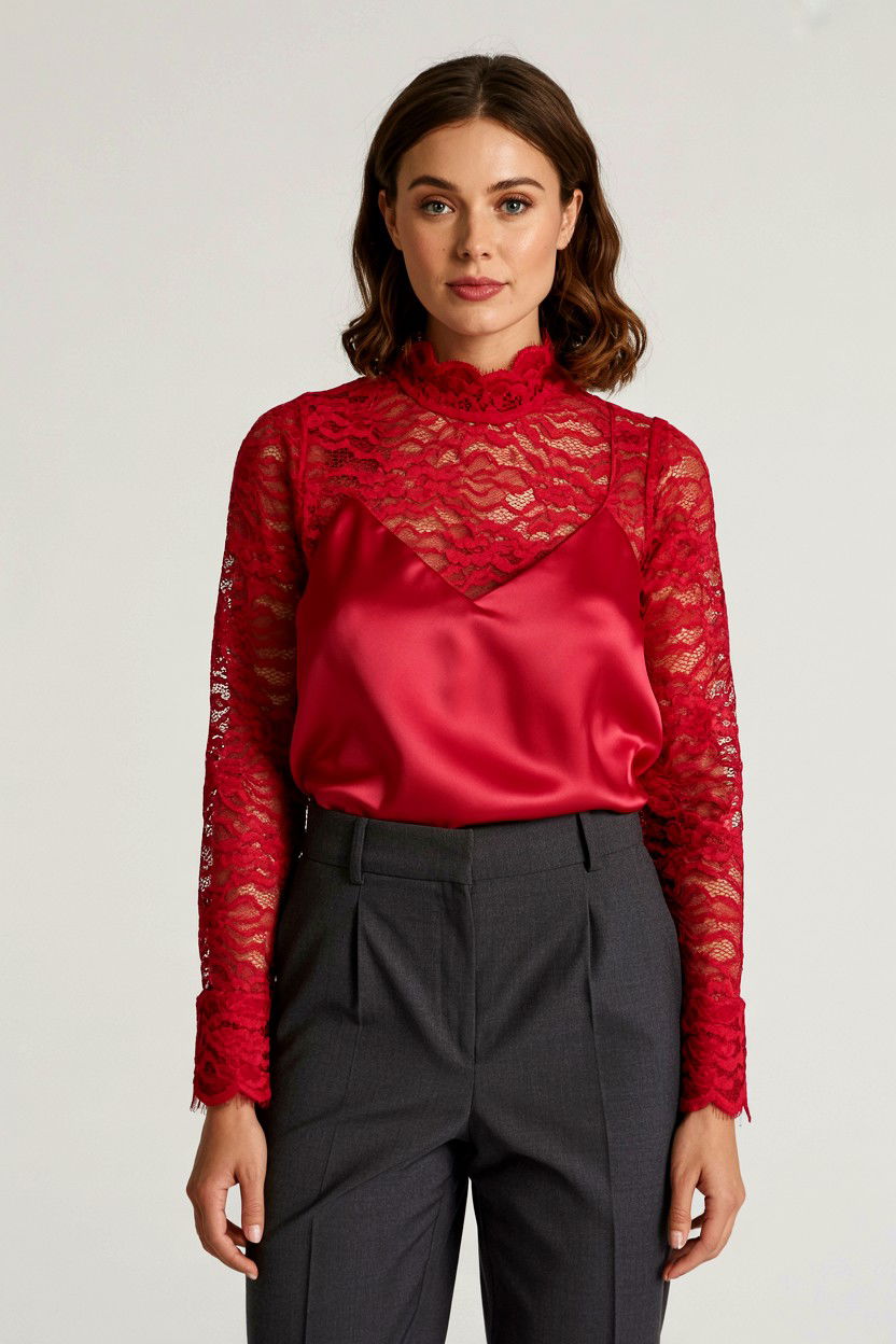Red Lace Top - 25 Valentine's Day Work Outfits