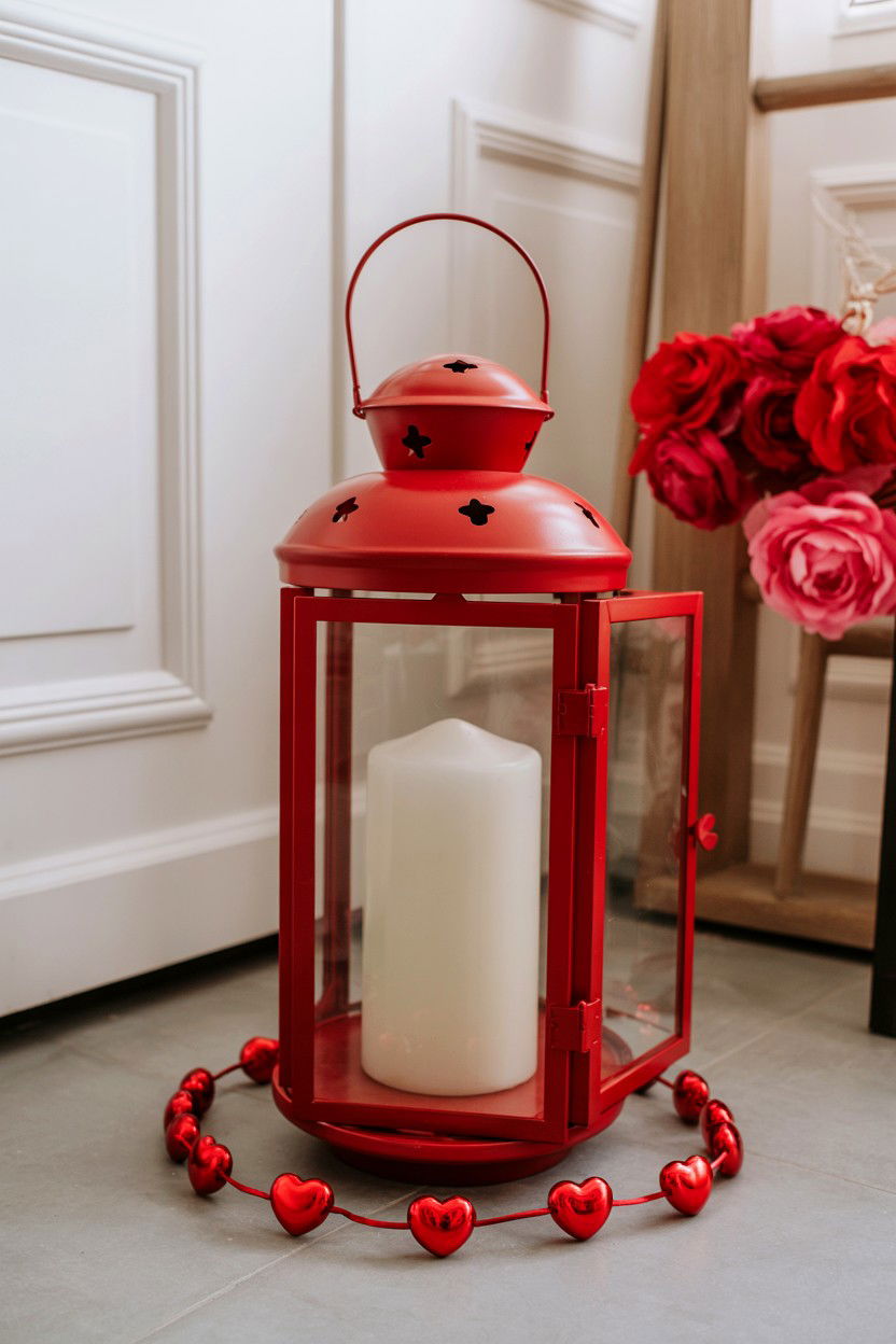 Red Lantern - 25 Valentine's Day Entry Way Decor Ideas