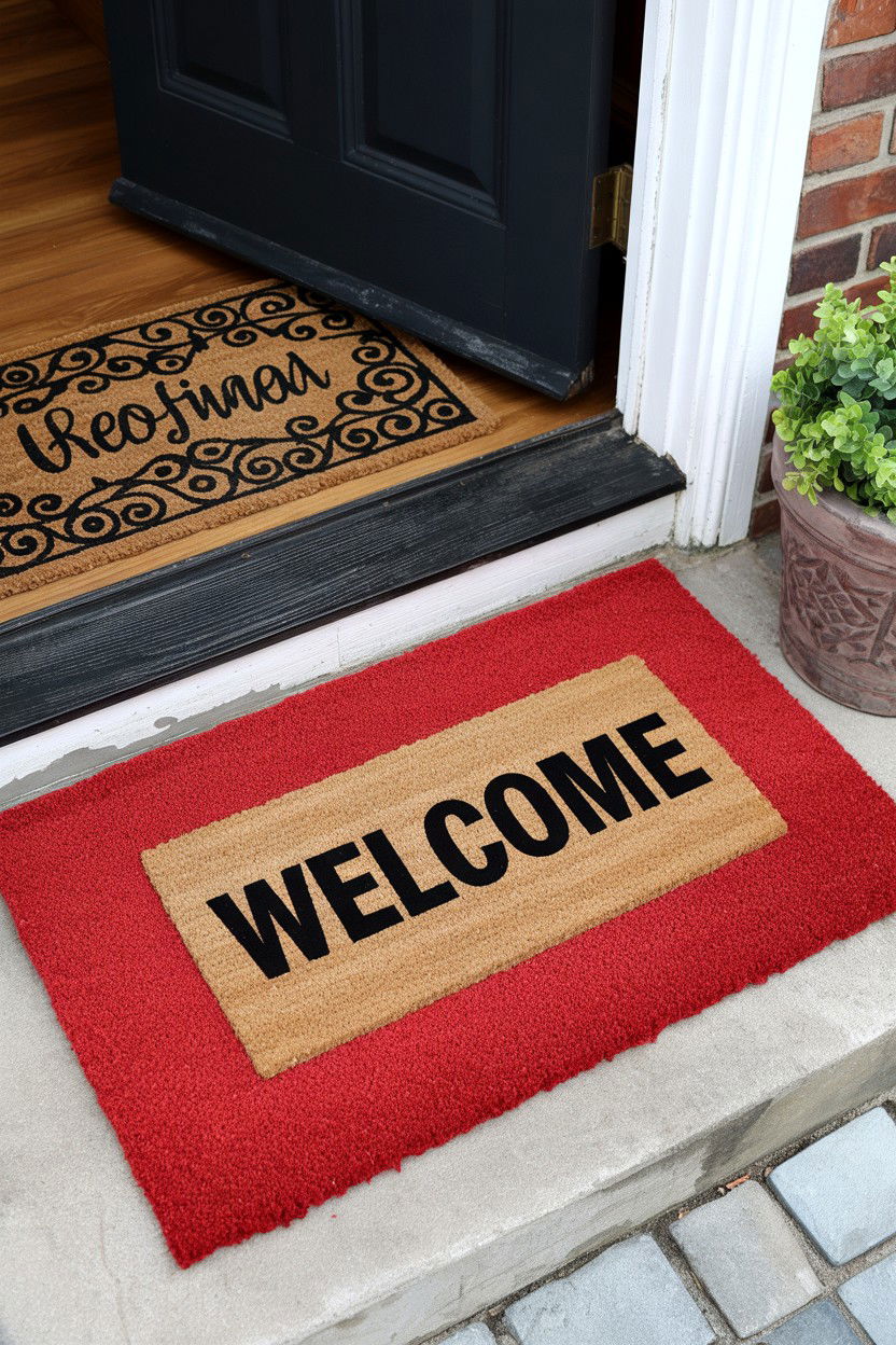 Red Layered Doormat - 25 Valentine's Day Porch Decorating Ideas