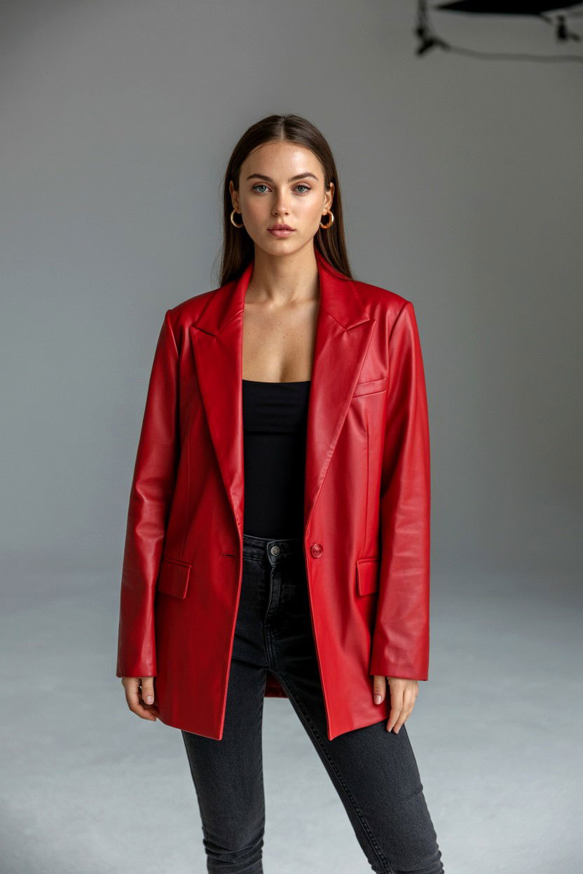 Red Leather Blazer - 25 Valentine's Day Leather Outfit Ideas