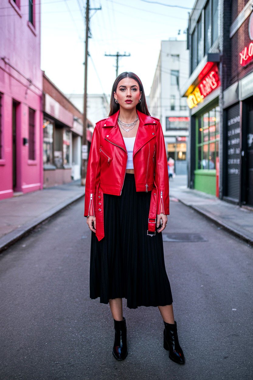 Red Leather Jacket - 25 Valentine's Day Winter Outfits