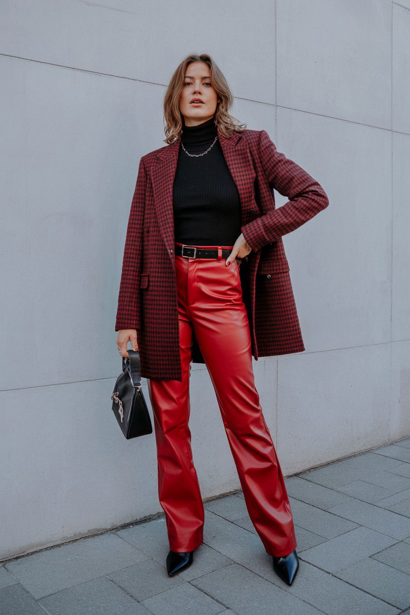 Red Leather Pants - 25 Valentine's Day Photo Outfit Ideas