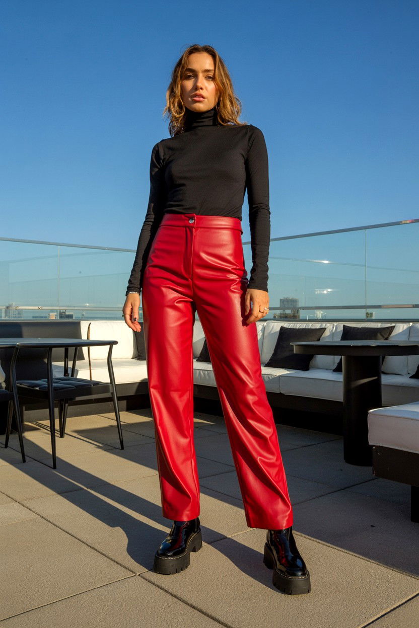 Red Leather Pants Outfit - 25 Casual Valentine's Day Outfits