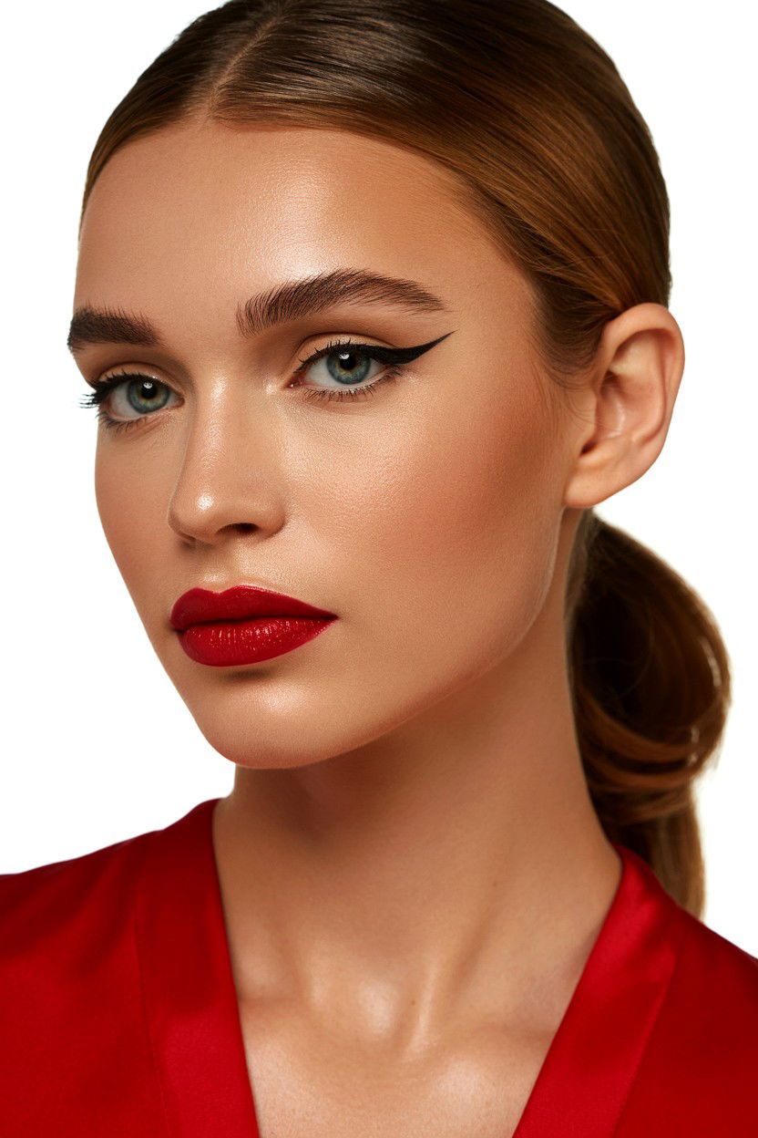 Red Lip Cat Eye - 25 Red Lip Valentine's Day Looks
