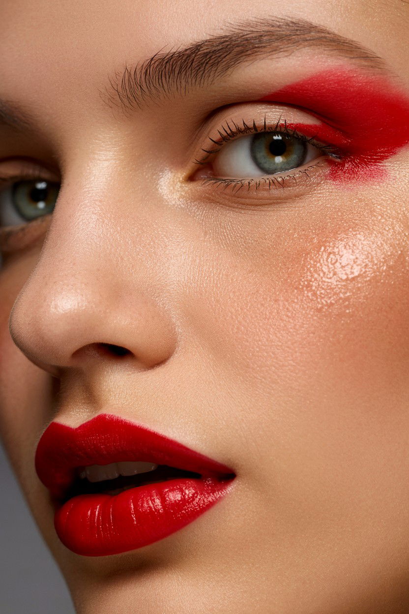 Red Lip Dewy Skin - 25 Red Lip Valentine's Day Looks