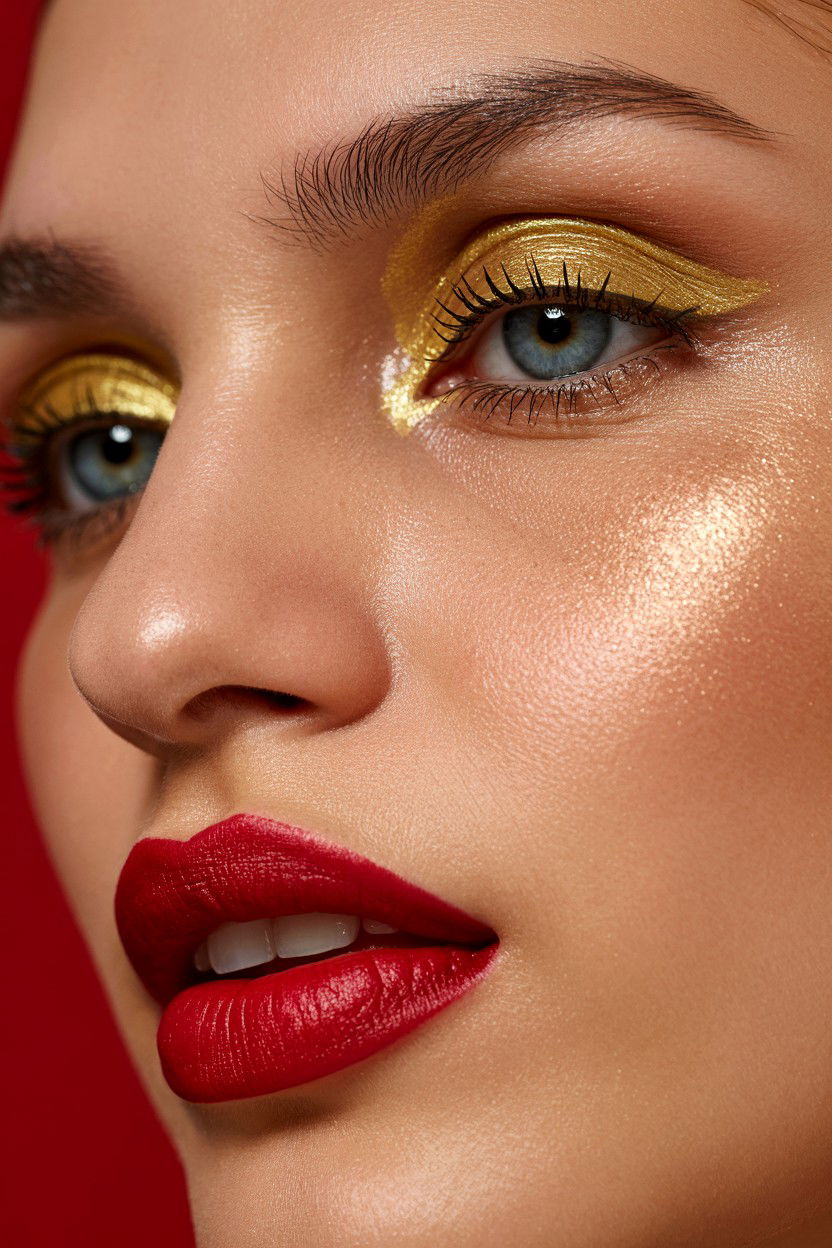 Red Lip Gold Eyeshadow - 25 Red Lip Valentine's Day Looks