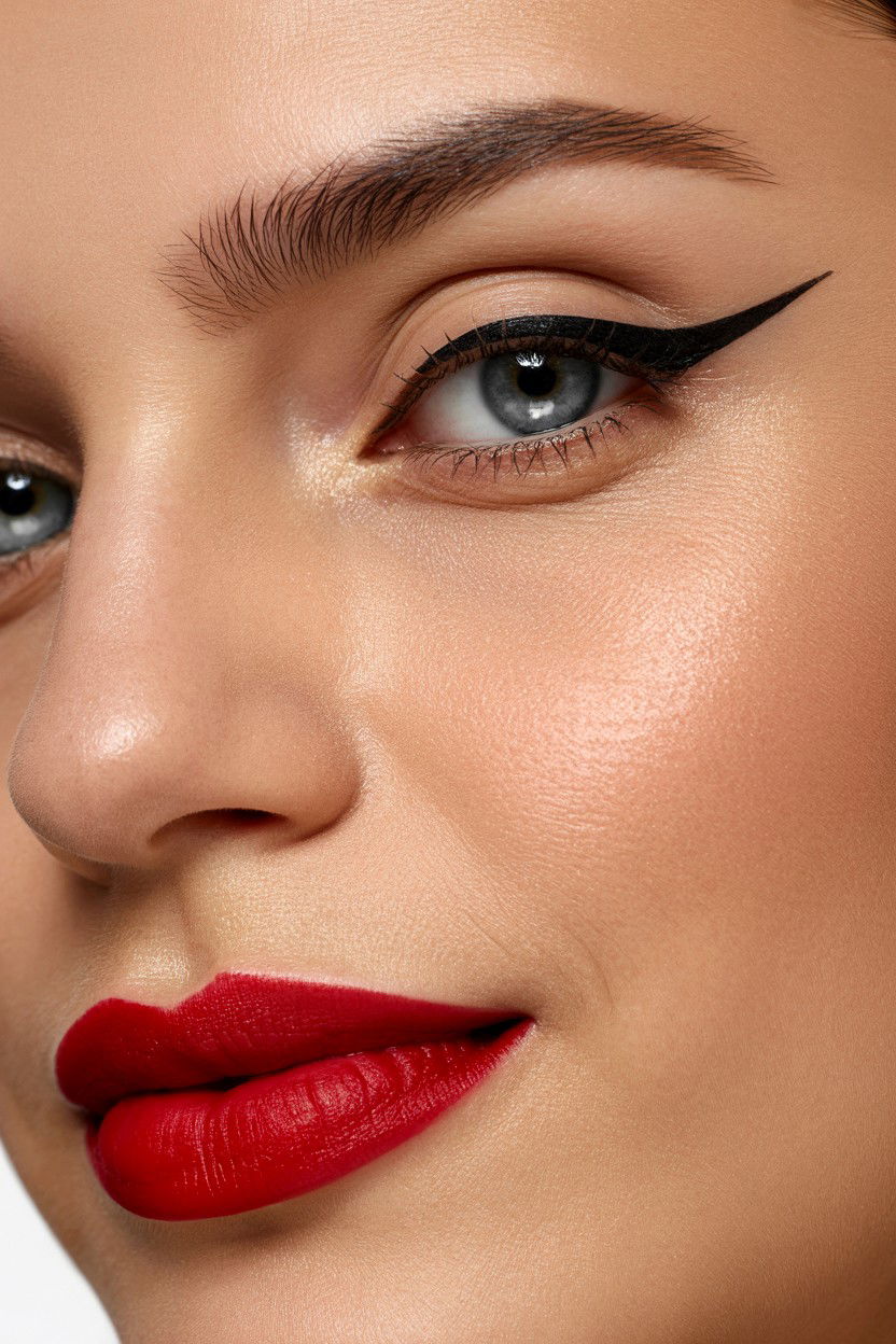 Red Lip Winged Eyeliner - 25 Red Lip Valentine's Day Looks