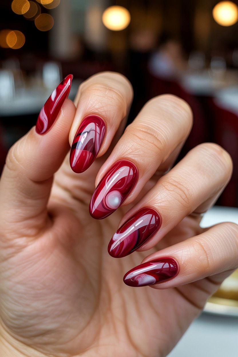 Red Marble Nails - 25 Marble Valentine's Day Nail Ideas