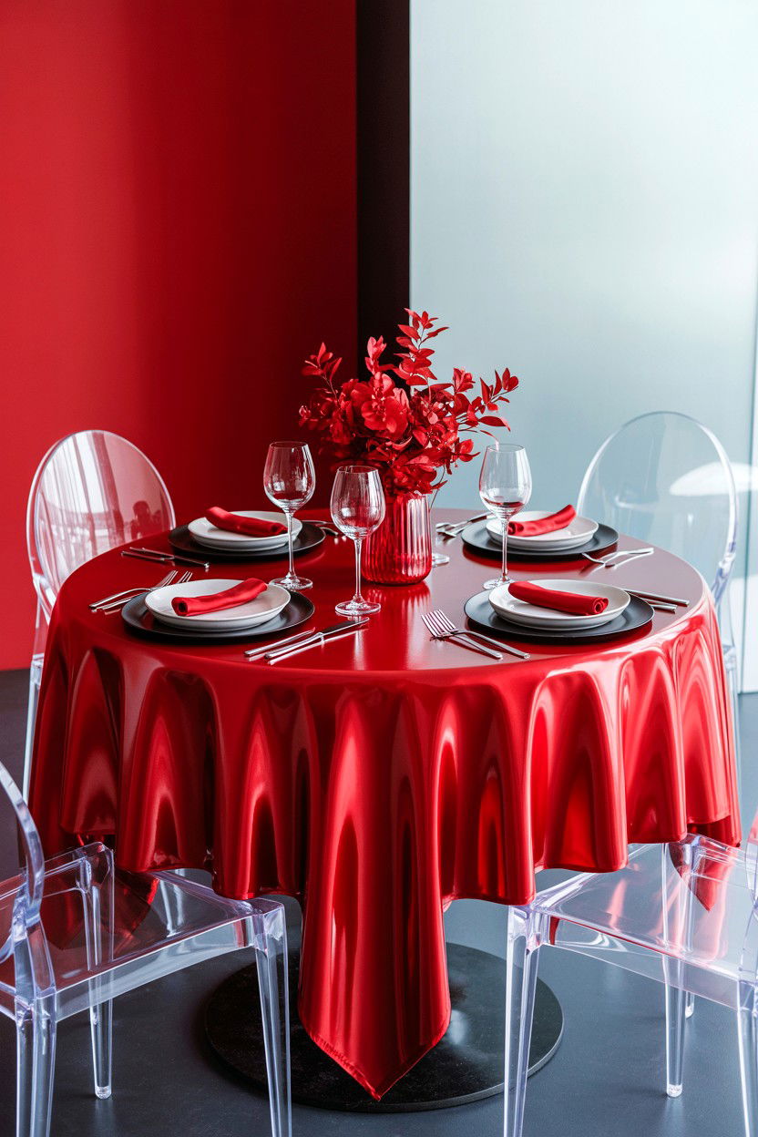 Red Metallic Tablecloth - 25 Valentine's Day Table Cloth Ideas