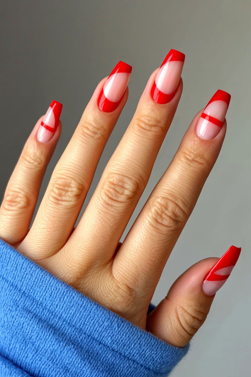 Red Negative Space Nails - 25 Red Valentine's Day Nail Ideas