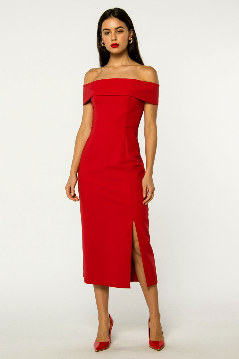 Red Off The Shoulder Dress - 25 Valentine's Day Midi Dress Ideas