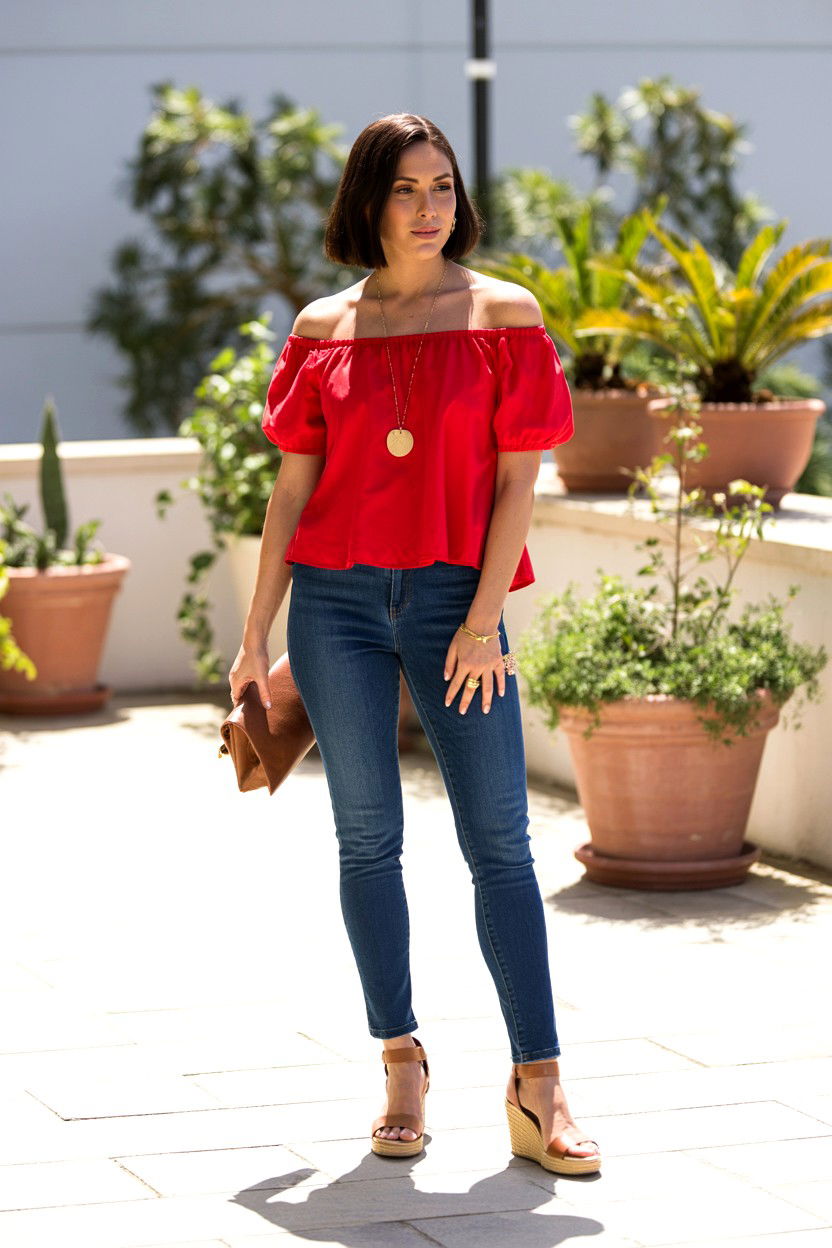 Red Off The Shoulder Top - 25 Cheap Valentine's Day Outfit Ideas