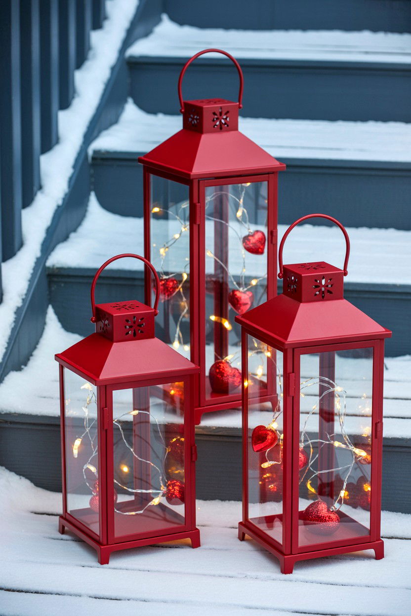 Red Outdoor Lanterns - 25 Valentine's Day Front Porch Decor Ideas