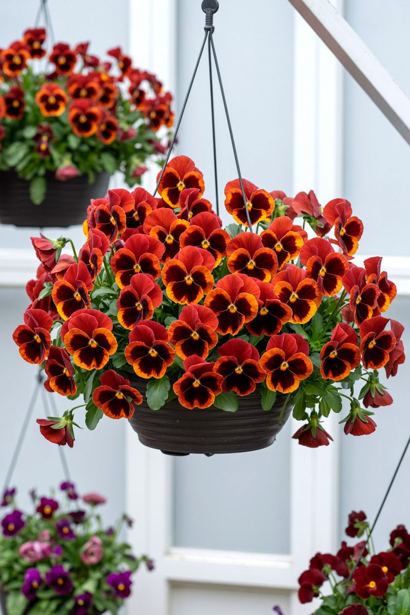Red Pansy Hanging Basket - 25 Valentine's Day Hanging Basket Ideas