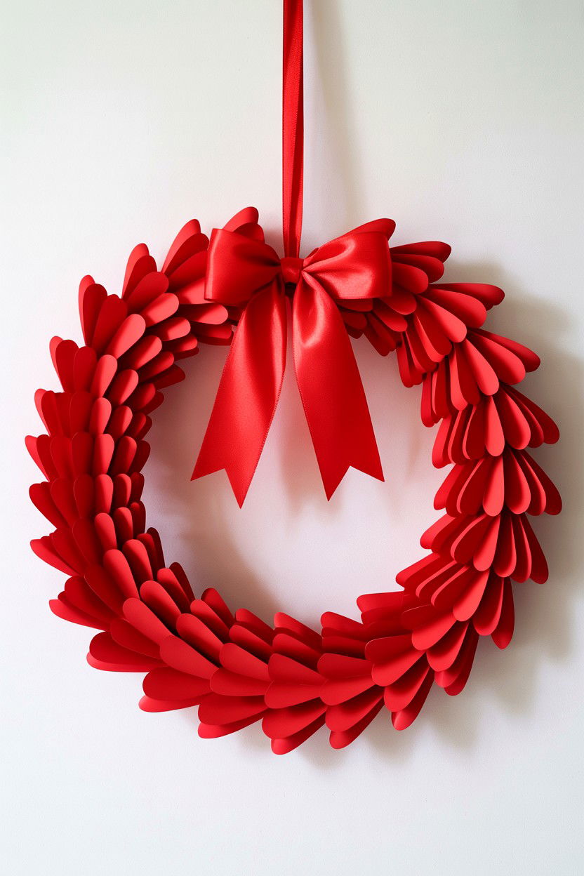Red Paper Heart Wreath - 25 Paper Valentine's Day Wreath Ideas