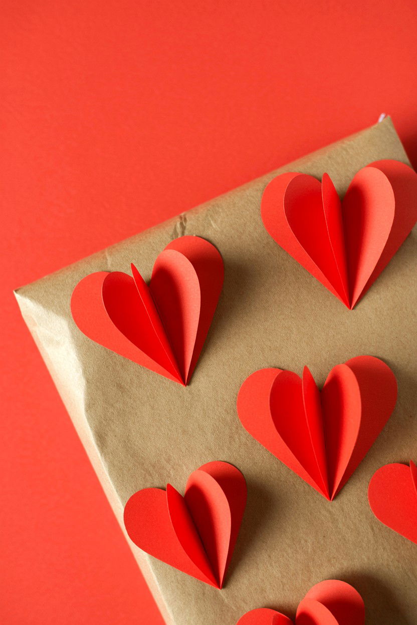 Red Paper Heart - 25 Valentine's Day Kraft Paper Wrap Ideas